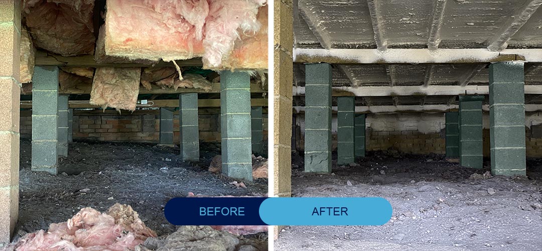 Before and after underfloor spray foam | YetiFoam