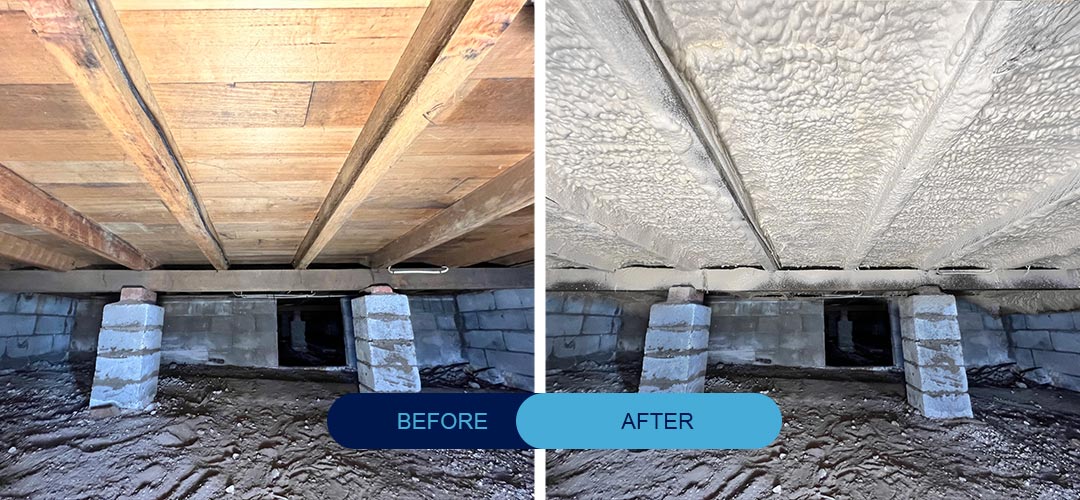 Underfloor before and after using YetiFoam