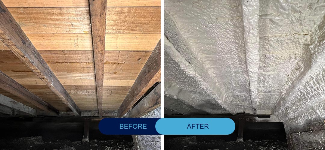 Underfloor before and after using spray foam | YetiFoam